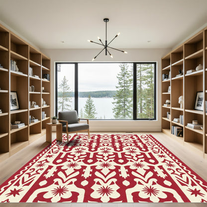 Crimson Ivory Intricate Arch Medallions Rug