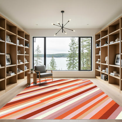 Modern Burnt Orange Diagonal Stripe Rug