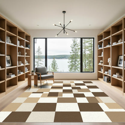 Modern Abstract Earth Tone Geometric Block Rug