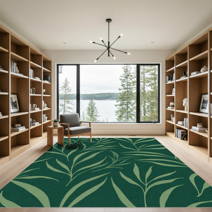 Deep Green Leafy Branch Arrangement Rug