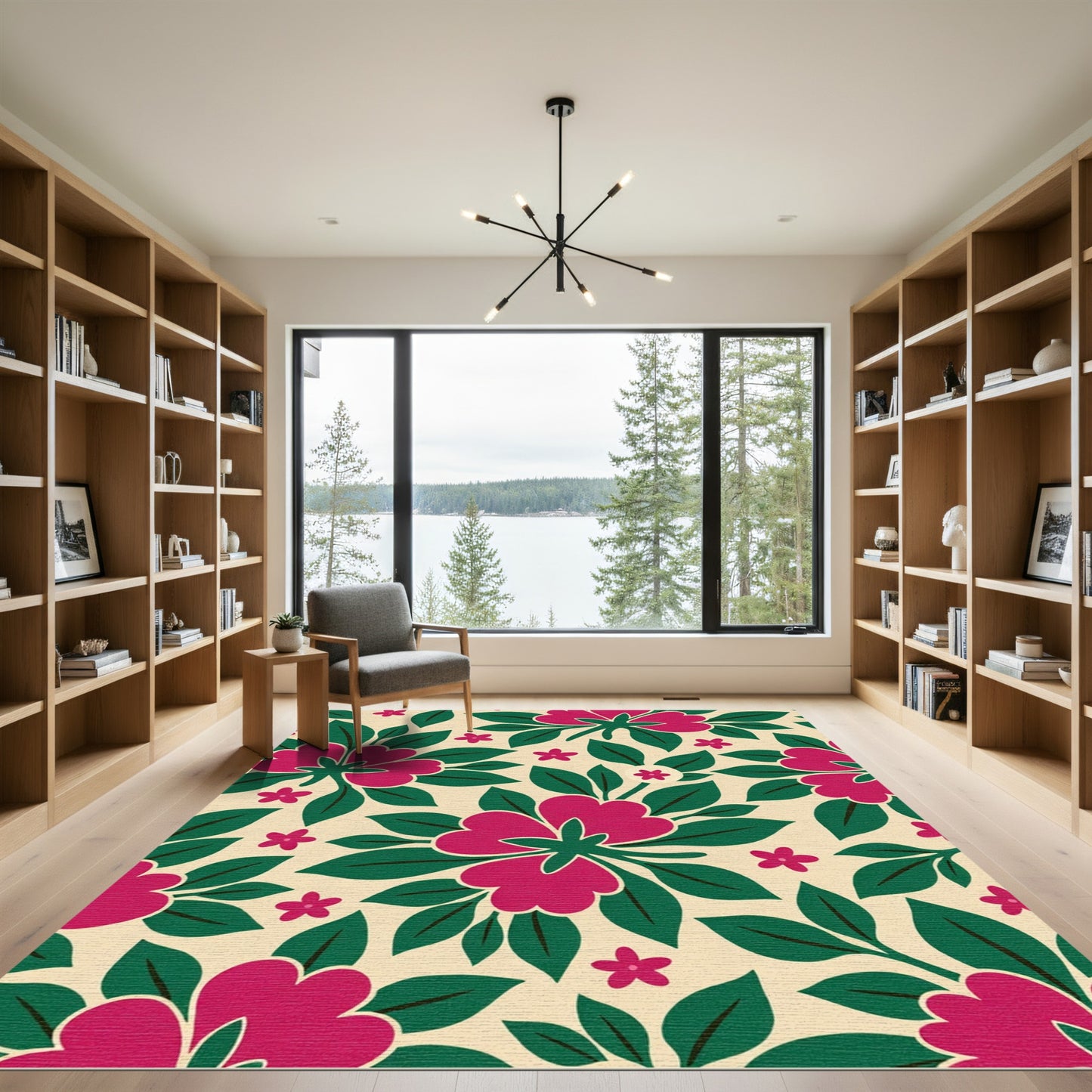 Raspberry Pink Floral Meadow Rug