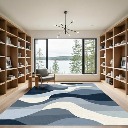Deep Blue Abstract Wave Layers Rug