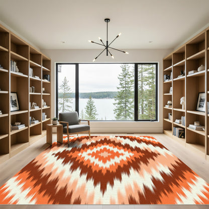 Burnt Orange Terracotta Tribal Diamond Zigzag Rug