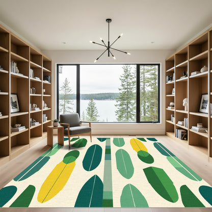 Geometric Green Leaf Mid Century Modern Rug