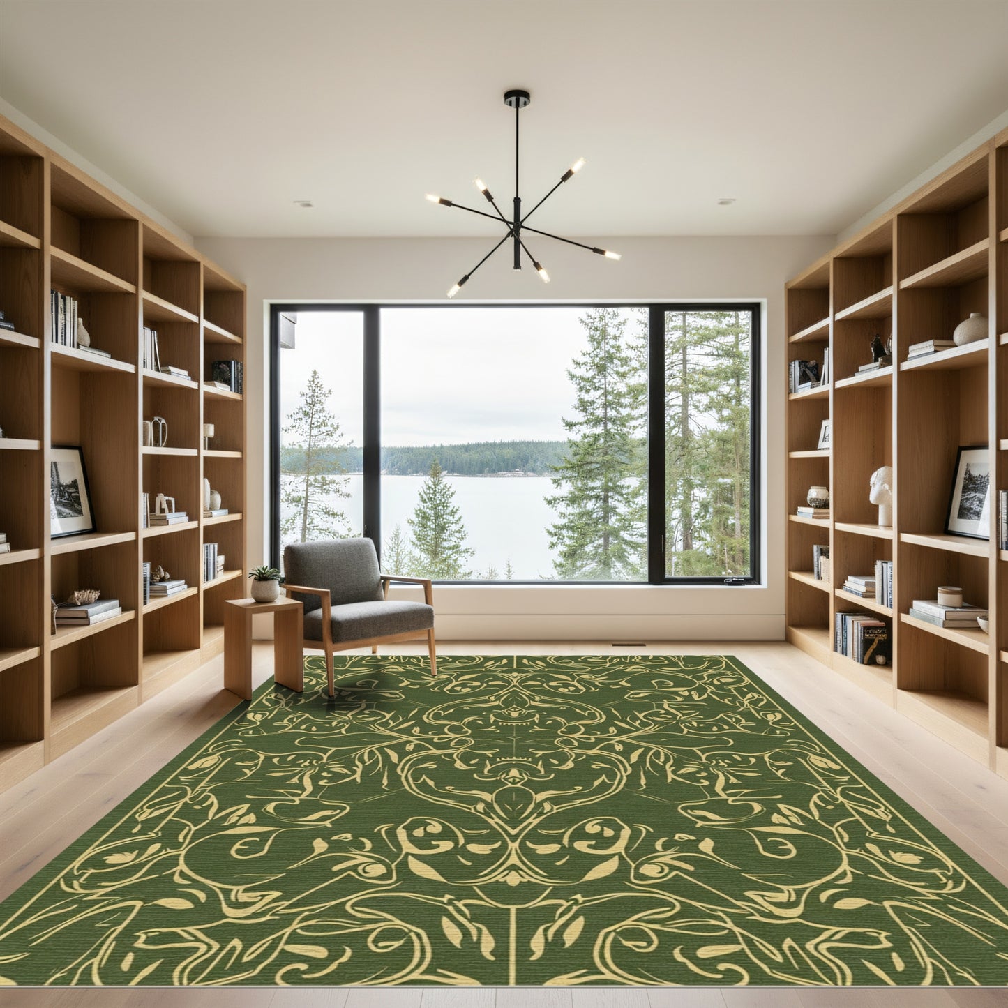 Rich Olive Gold Baroque Scroll Rug