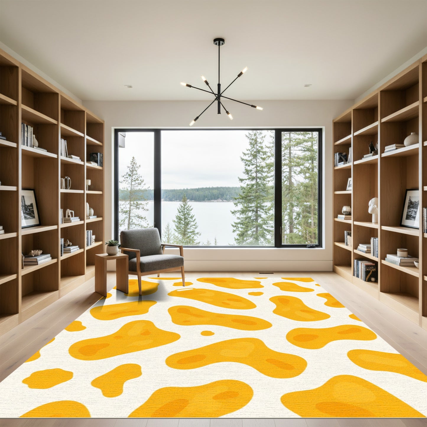 Golden Yellow Abstract Blob Rug