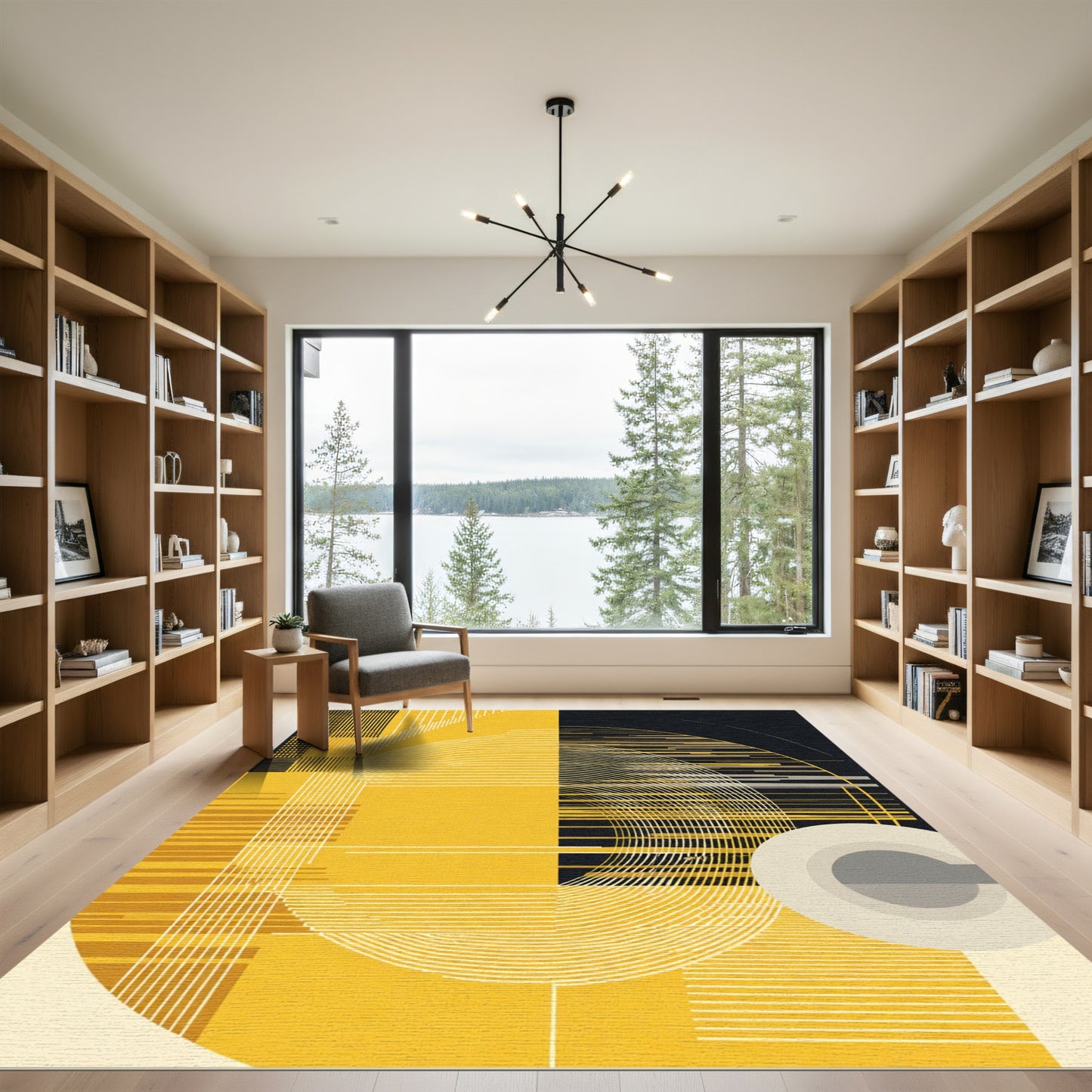 Bold Yellow Modern Geometric Lines Rug