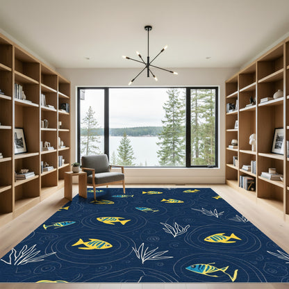 Yellow Blue Fish Aquatic Scene Rug