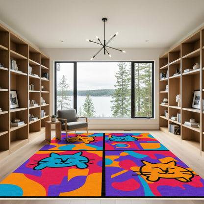 Whimsical Colorful Cat Faces Collage Rug