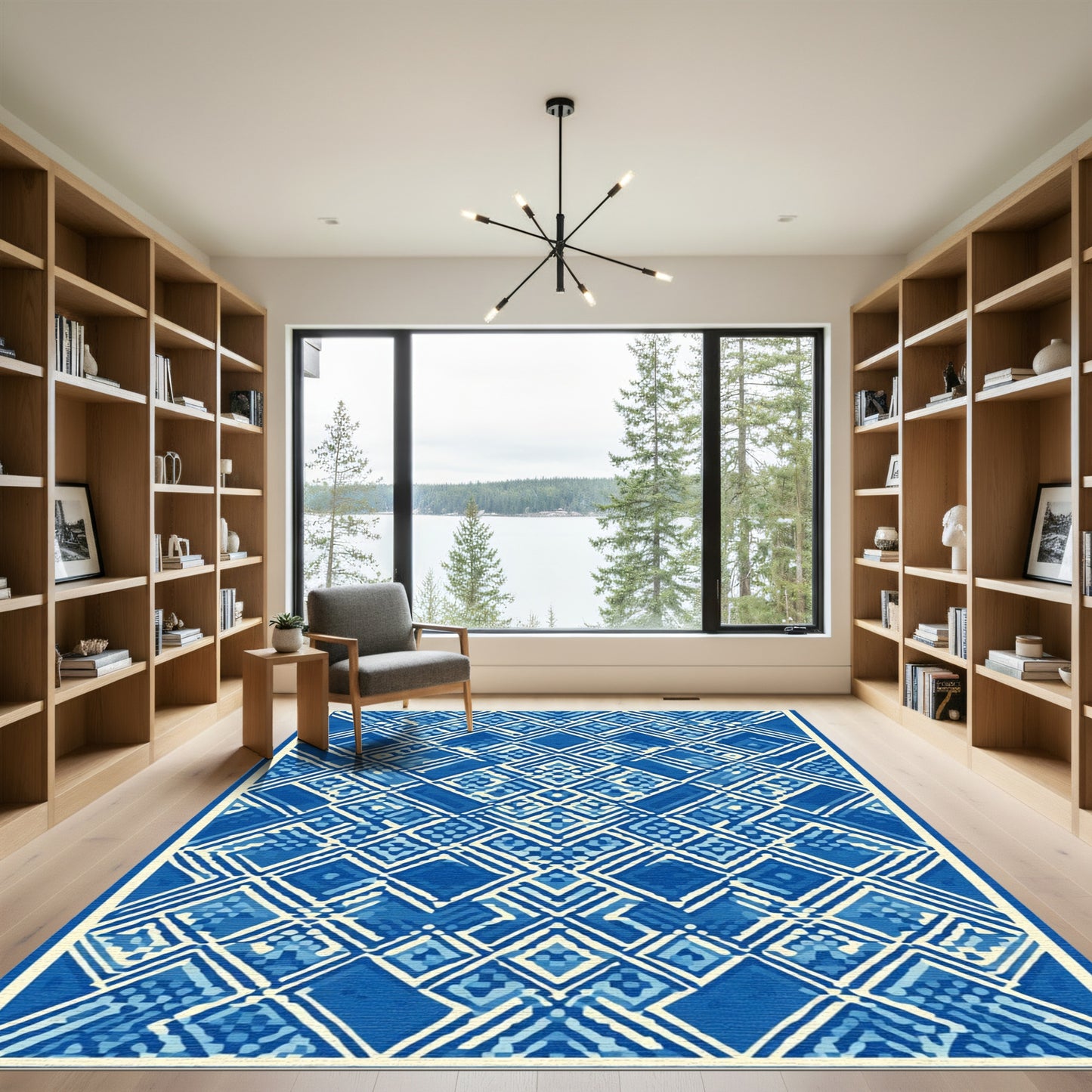 Abstract Blue Diamond Geometric Layered Rug
