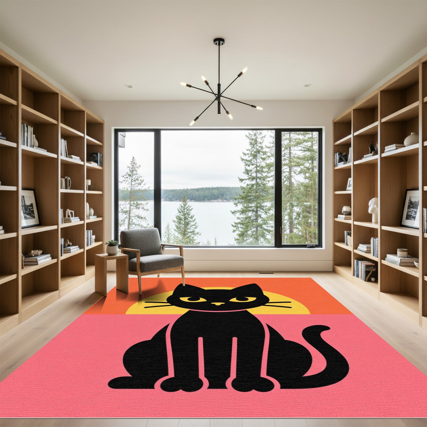Whimsical Black Cat Sunset Graphic Rug