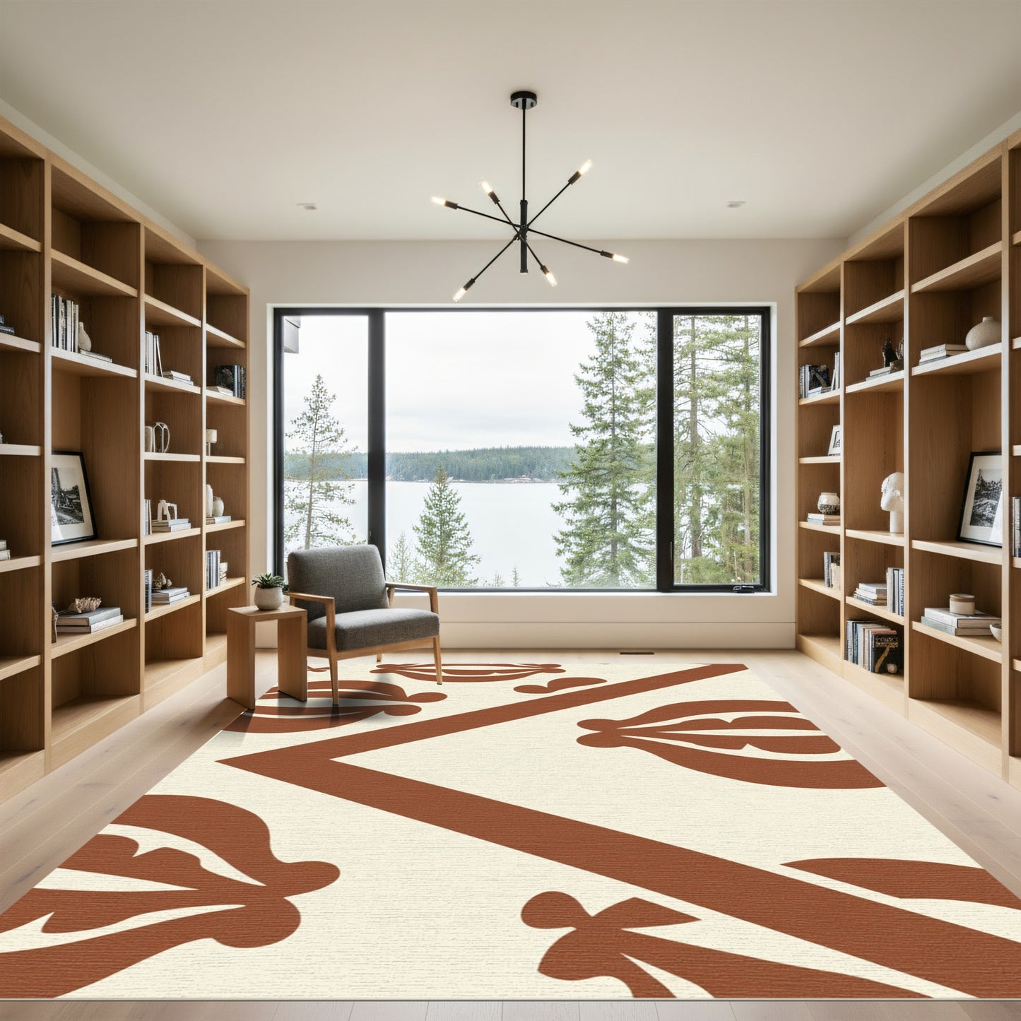 Terracotta Abstract Leaf Chevron Rug