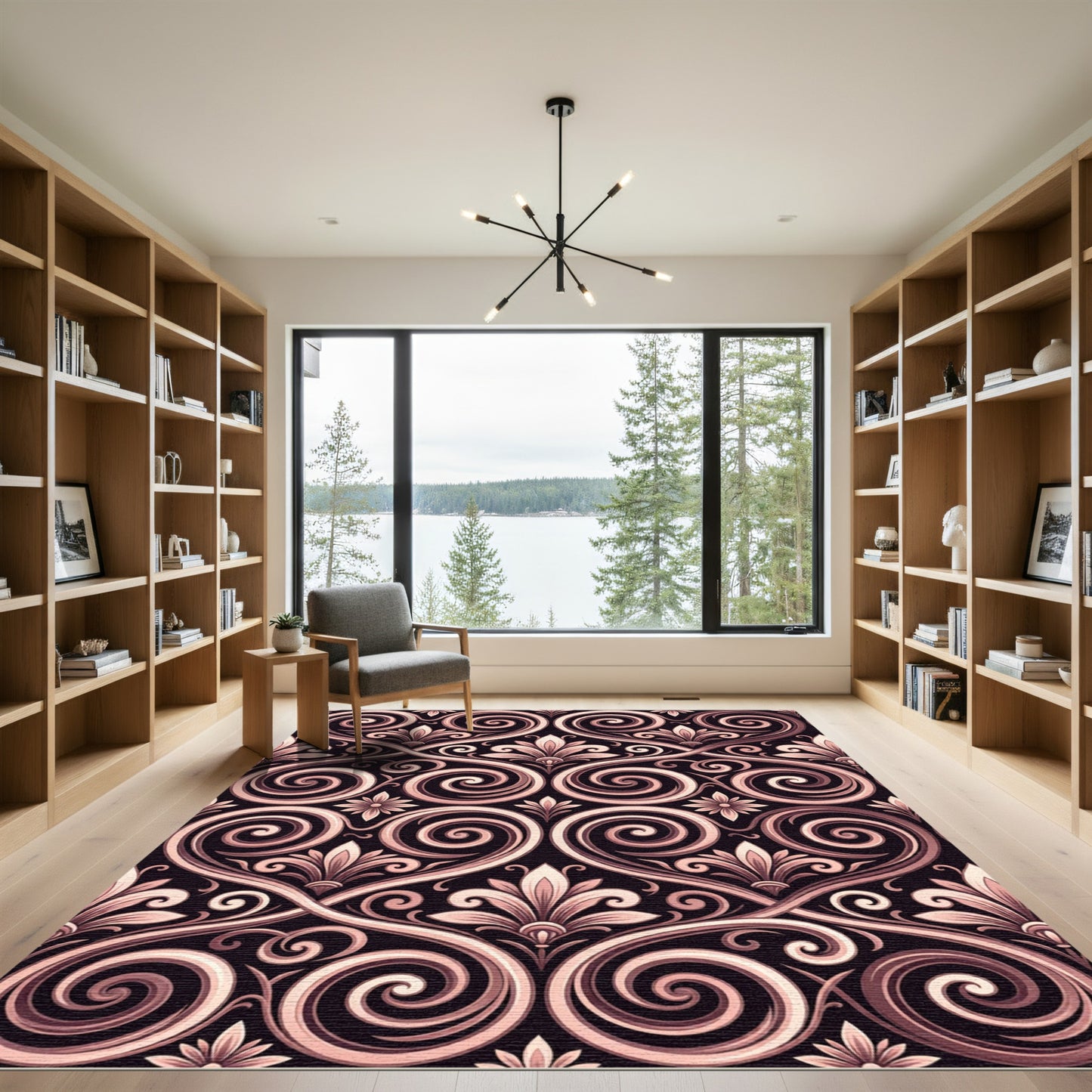 Rose Gold Swirl Fleur-de-lis Romance Rug