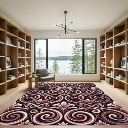 Rose Gold Swirl Fleur-de-lis Romance Rug