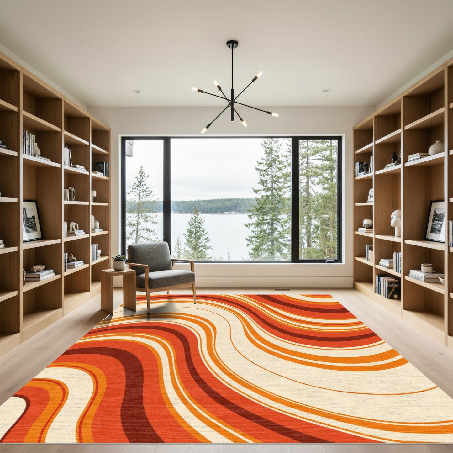Retro Orange Cream Swirl Waves Rug