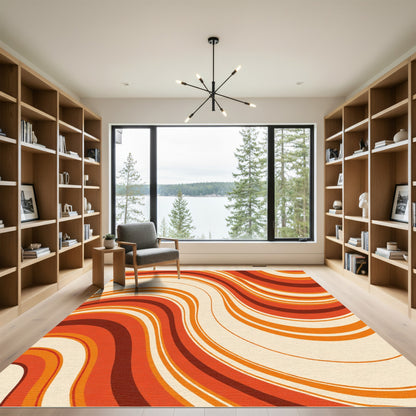 Retro Orange Cream Swirl Waves Rug