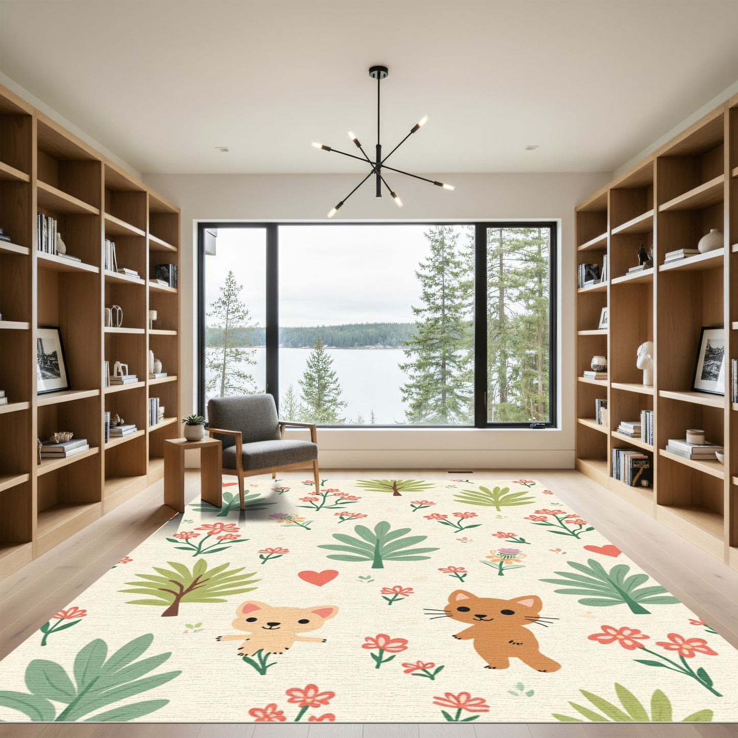 Whimsical Cat Floral Grove Rug