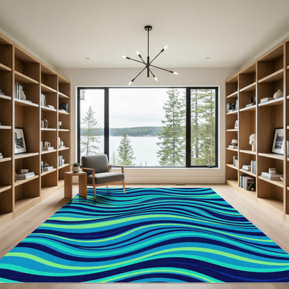 Aqua Blue Ocean Wave Ripples Rug