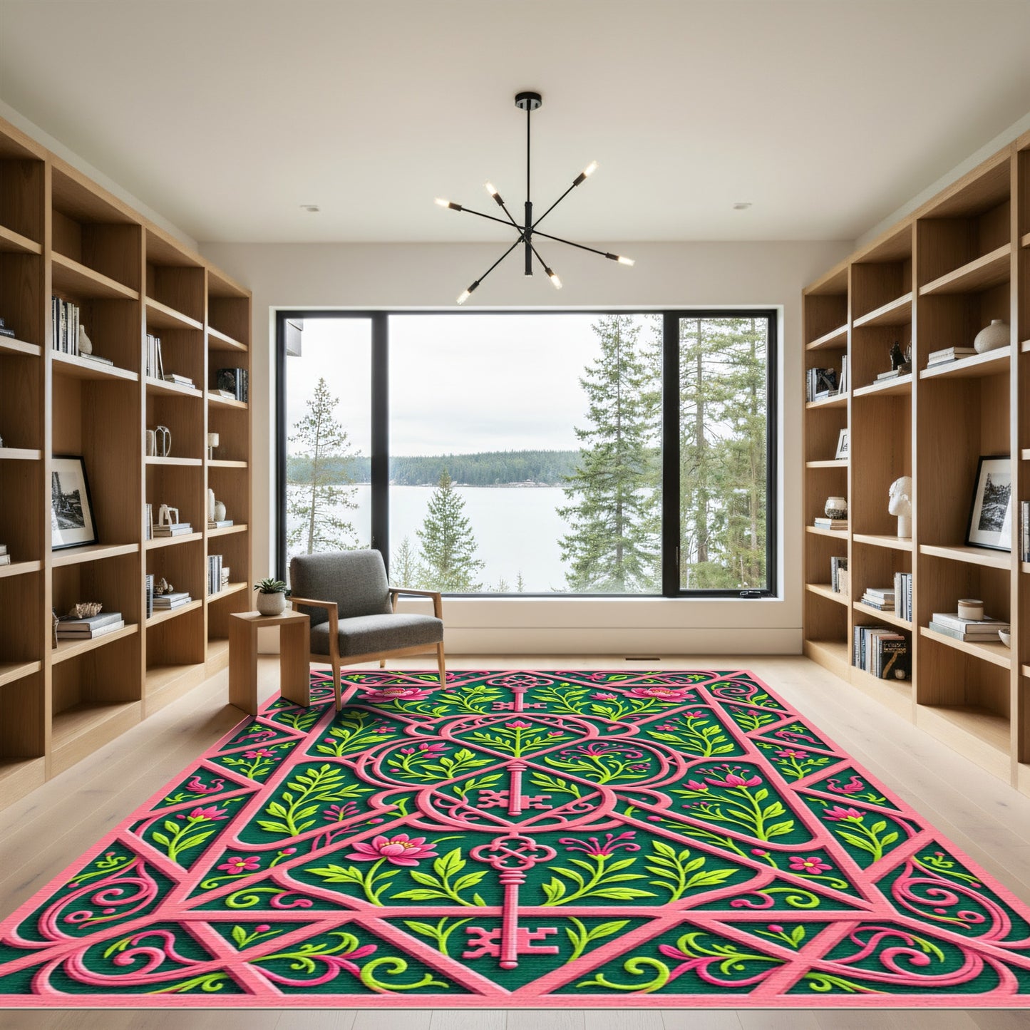 Sophisticated Pink Botanical Key Lattice Rug