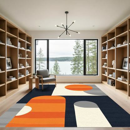 Abstract Orange Gray Rounded Shapes Rug