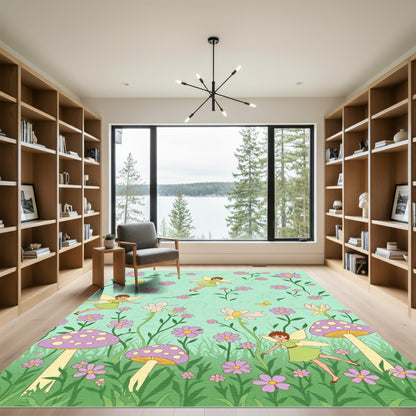Whimsical Fairy Garden with Purple Flowers Rug