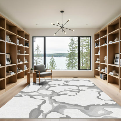 Light Gray Abstract Marble Flow Rug