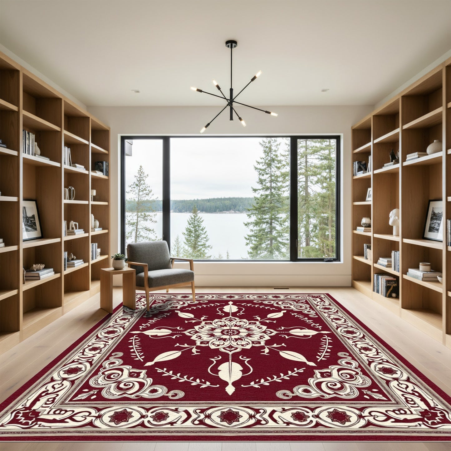 Crimson Floral Medallion Arabesque Rug