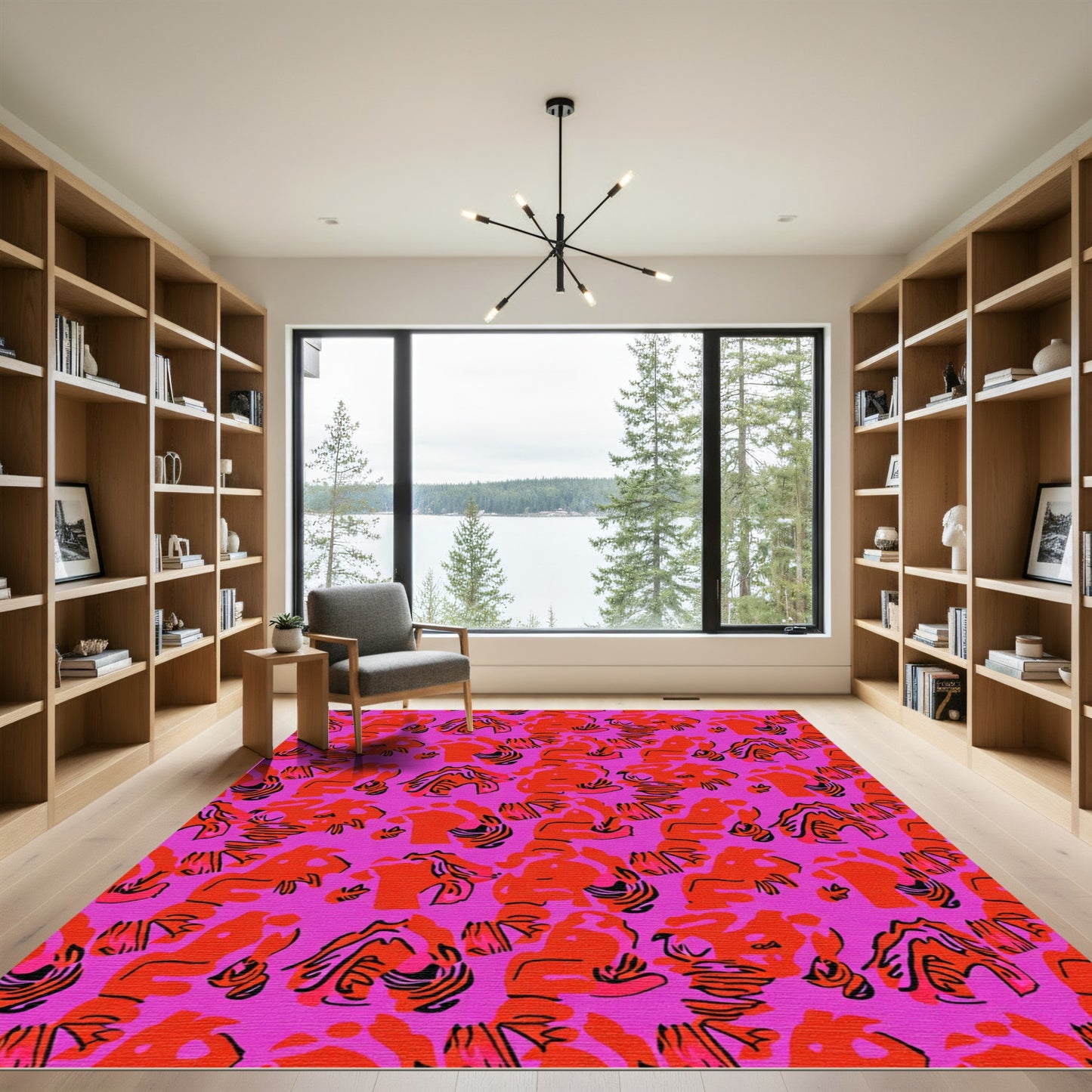 Vibrant Pink Abstract Organic Swirls Rug