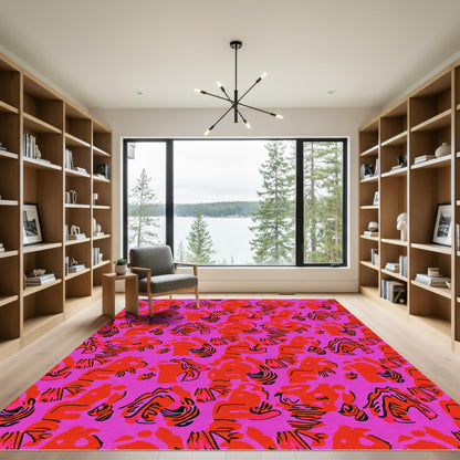 Vibrant Pink Abstract Organic Swirls Rug