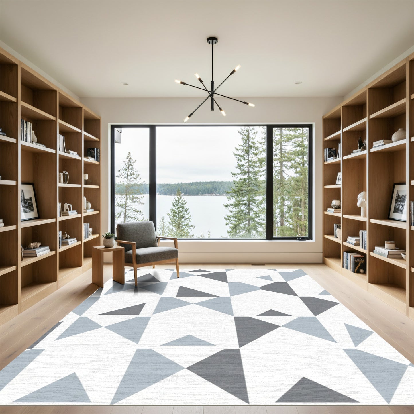 Light Gray Geometric Triangle Composition Rug