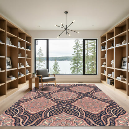 Pink Navy Floral Arch Medallion Rug