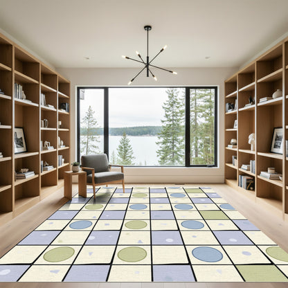 Checkerboard Blue Green Circle Patchwork Rug