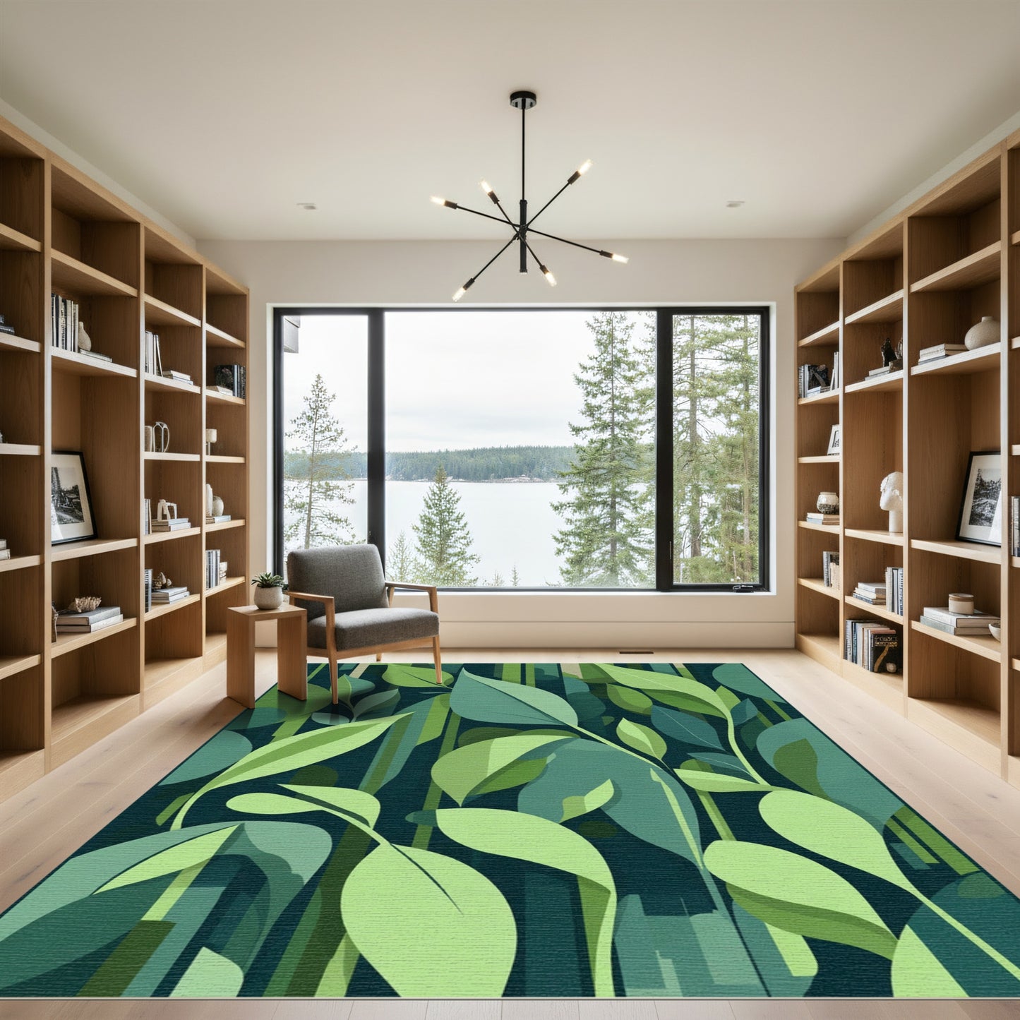 Verdant Foliage Geometric Stripe Rug
