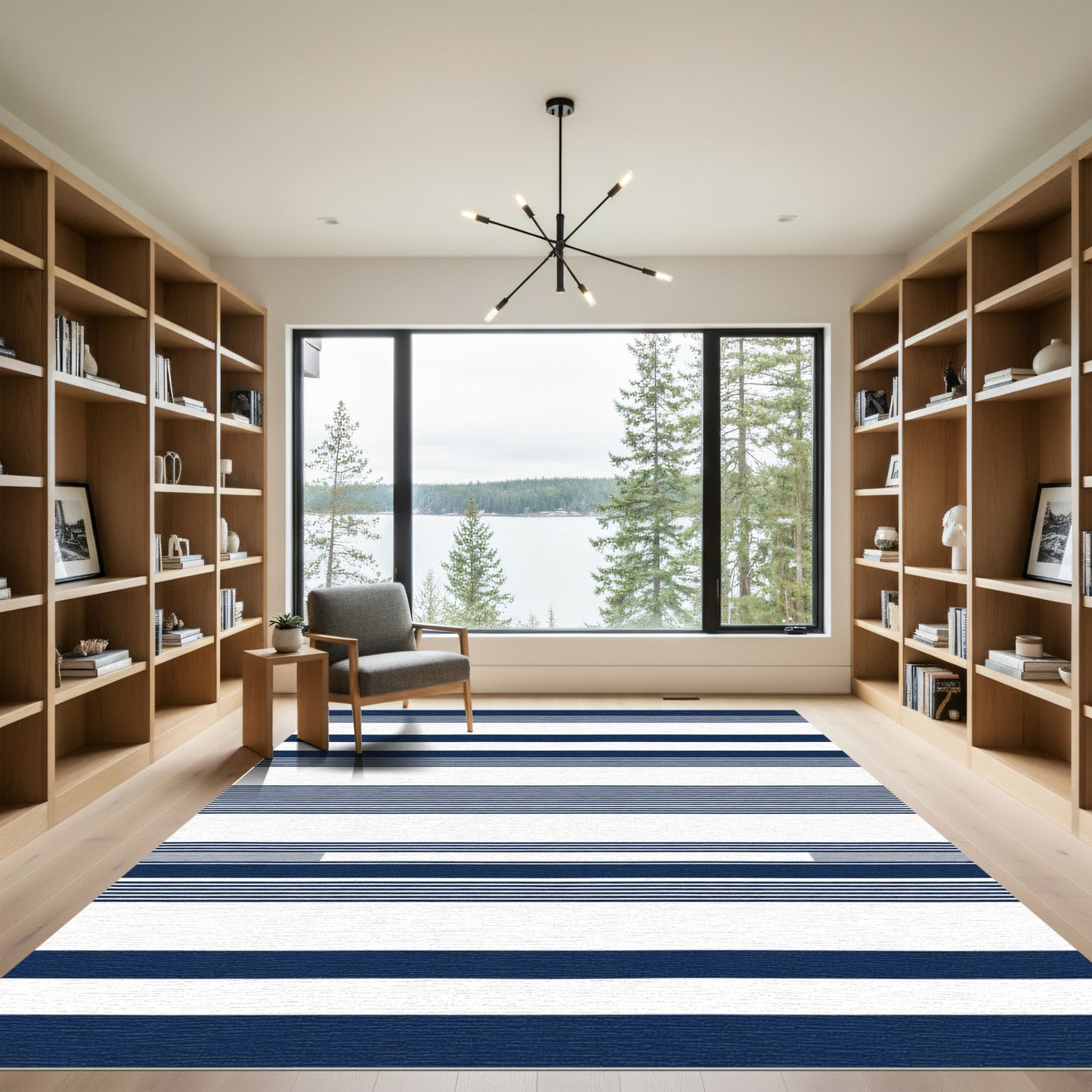 Bold Navy White Striped Rug