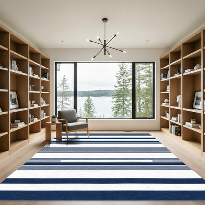 Bold Navy White Striped Rug