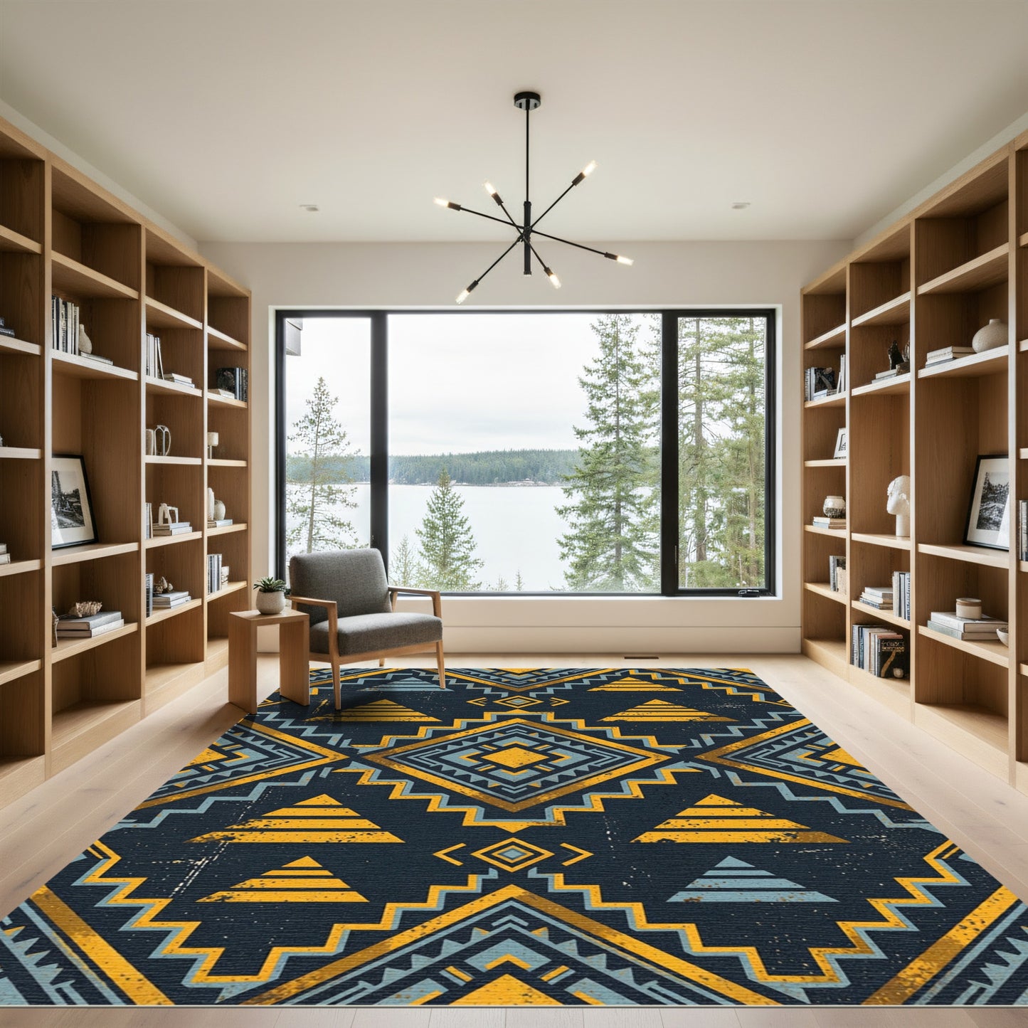Tribal Yellow Blue Geometric Zigzag Rug