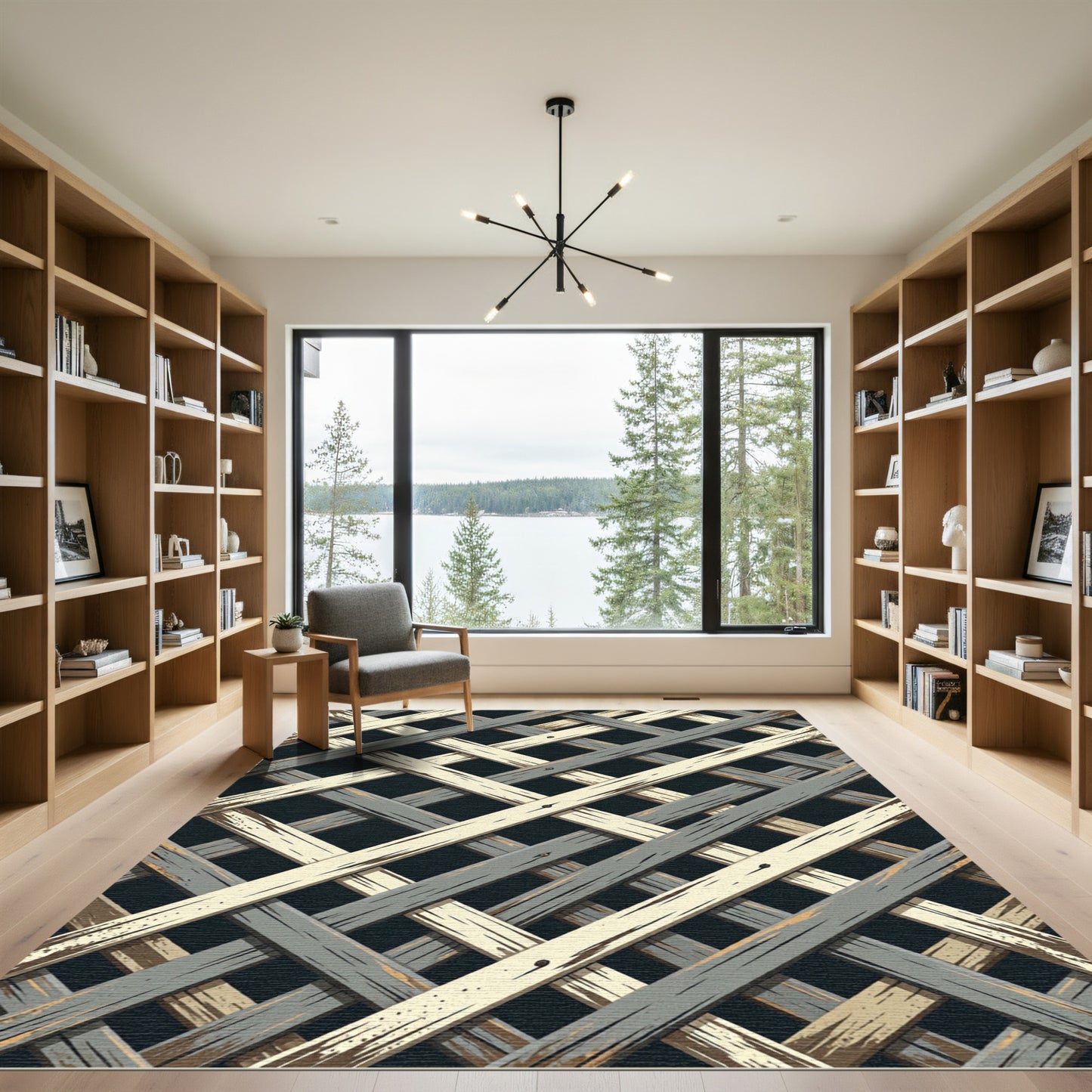 Earthy Gray Cream Woven Lattice Rug