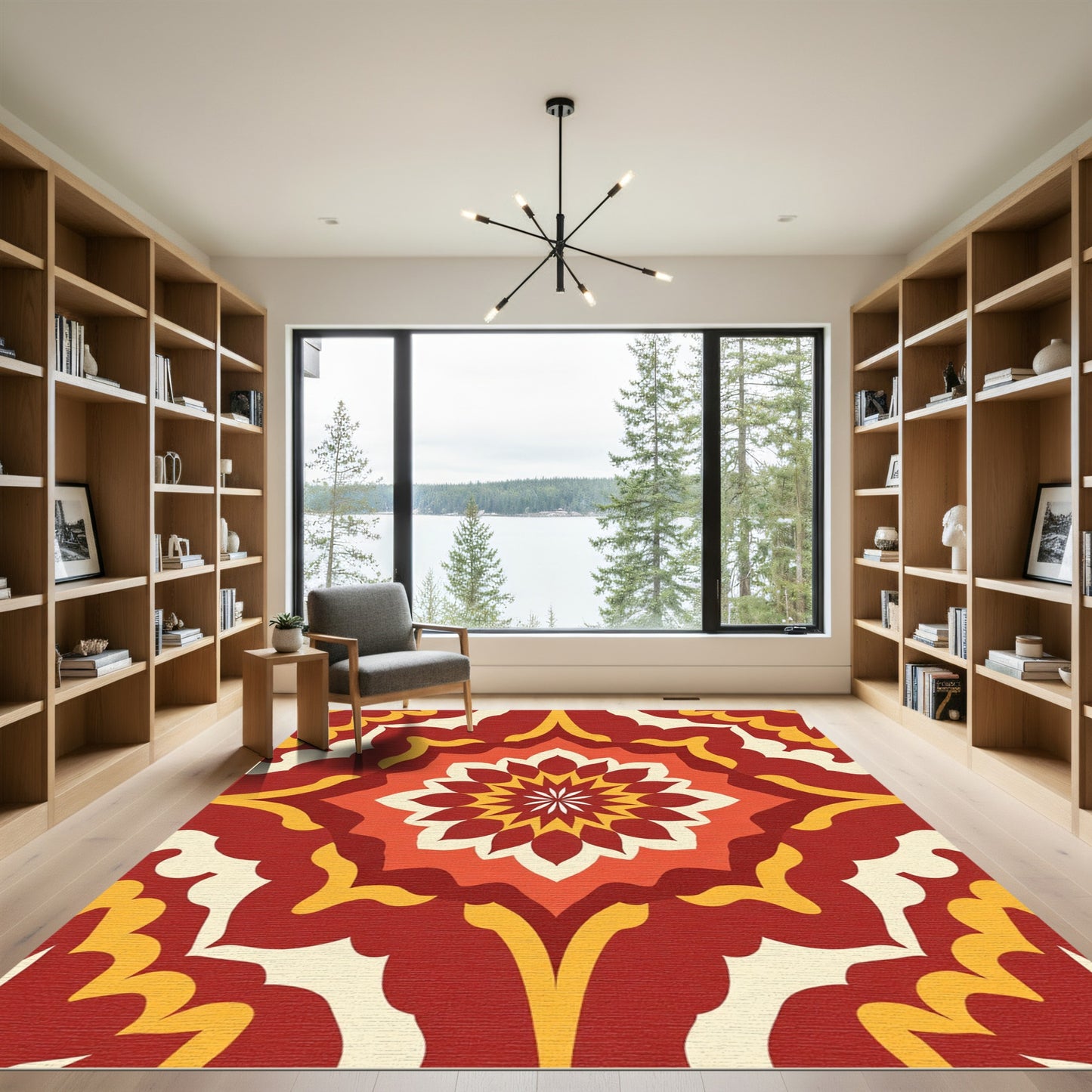 Crimson Amber Radial Sunburst Rug