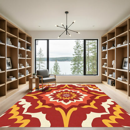 Crimson Amber Radial Sunburst Rug