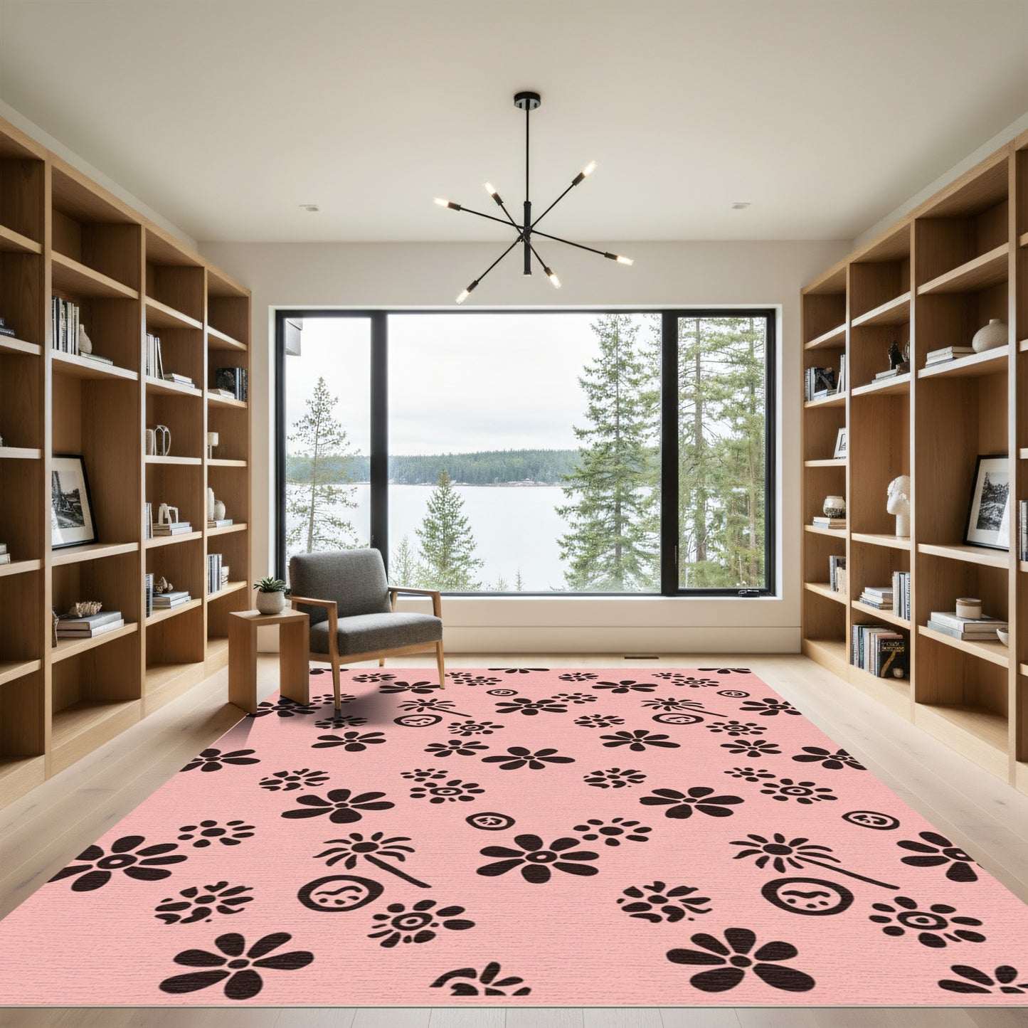 Pink Black Blossom Field Sprinkle Rug