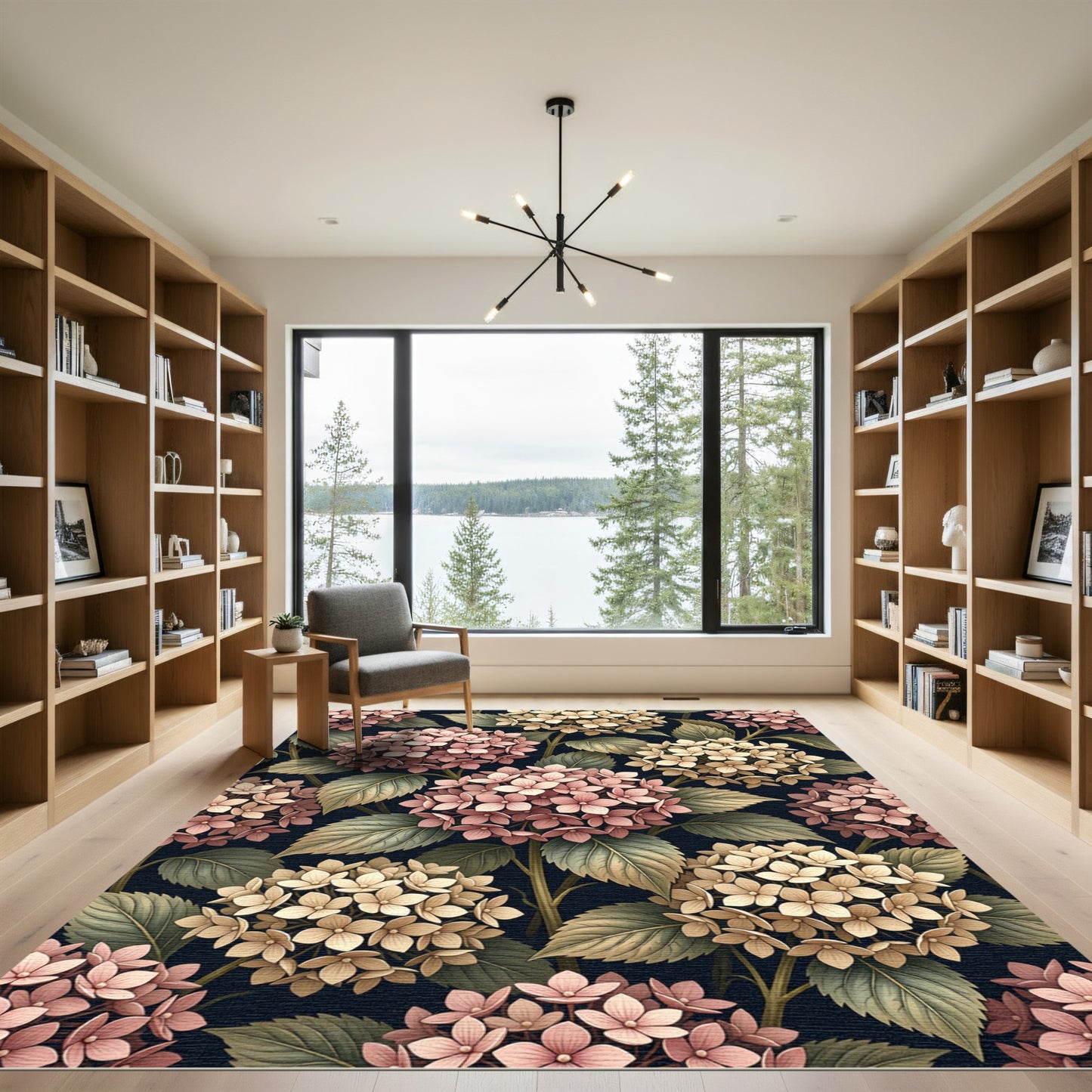 Vintage Blush Hydrangea Botanical Bloom Rug
