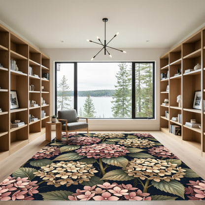 Vintage Blush Hydrangea Botanical Bloom Rug