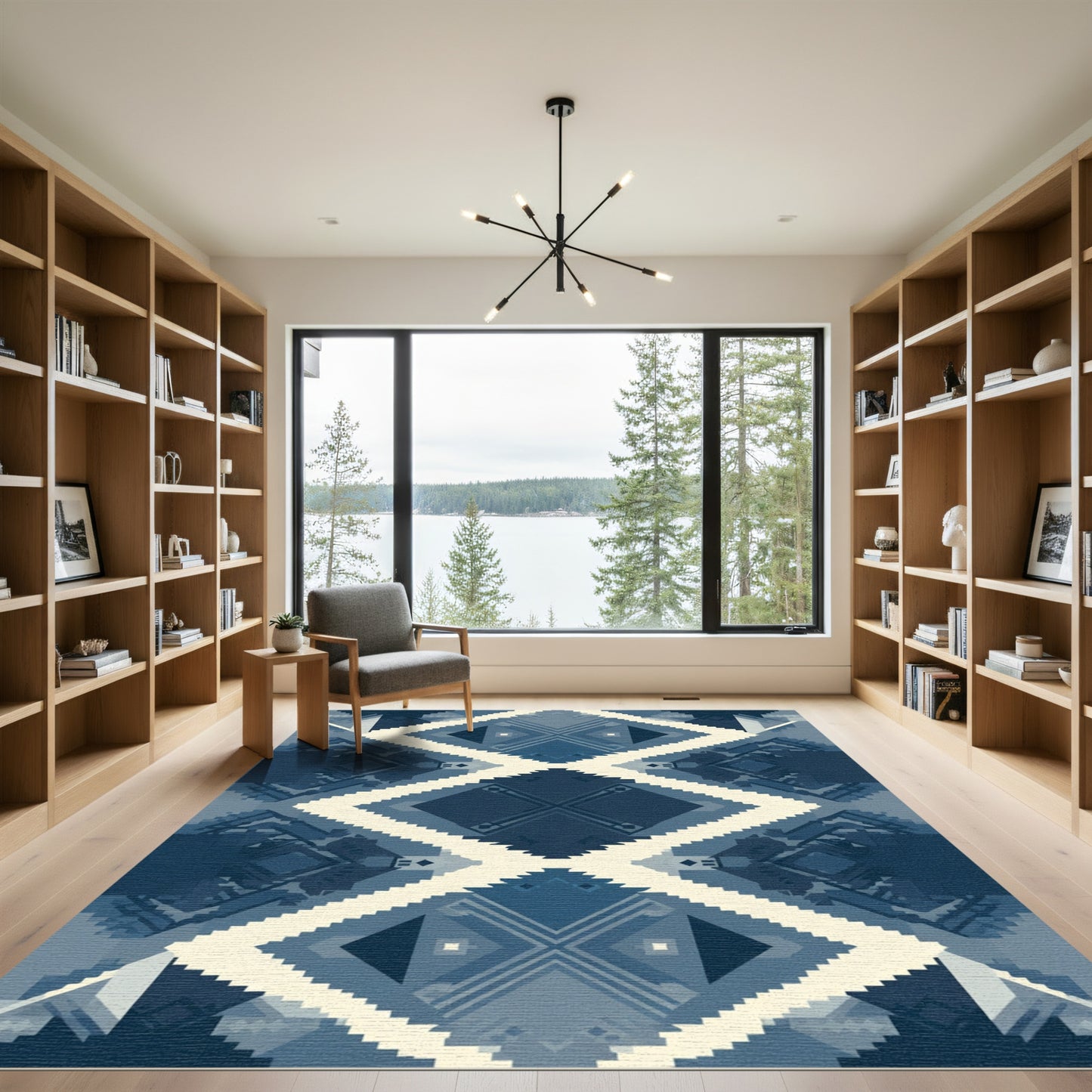 Coastal Blue Geometric Diamond Rug