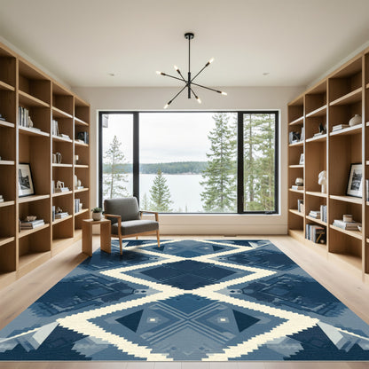 Coastal Blue Geometric Diamond Rug