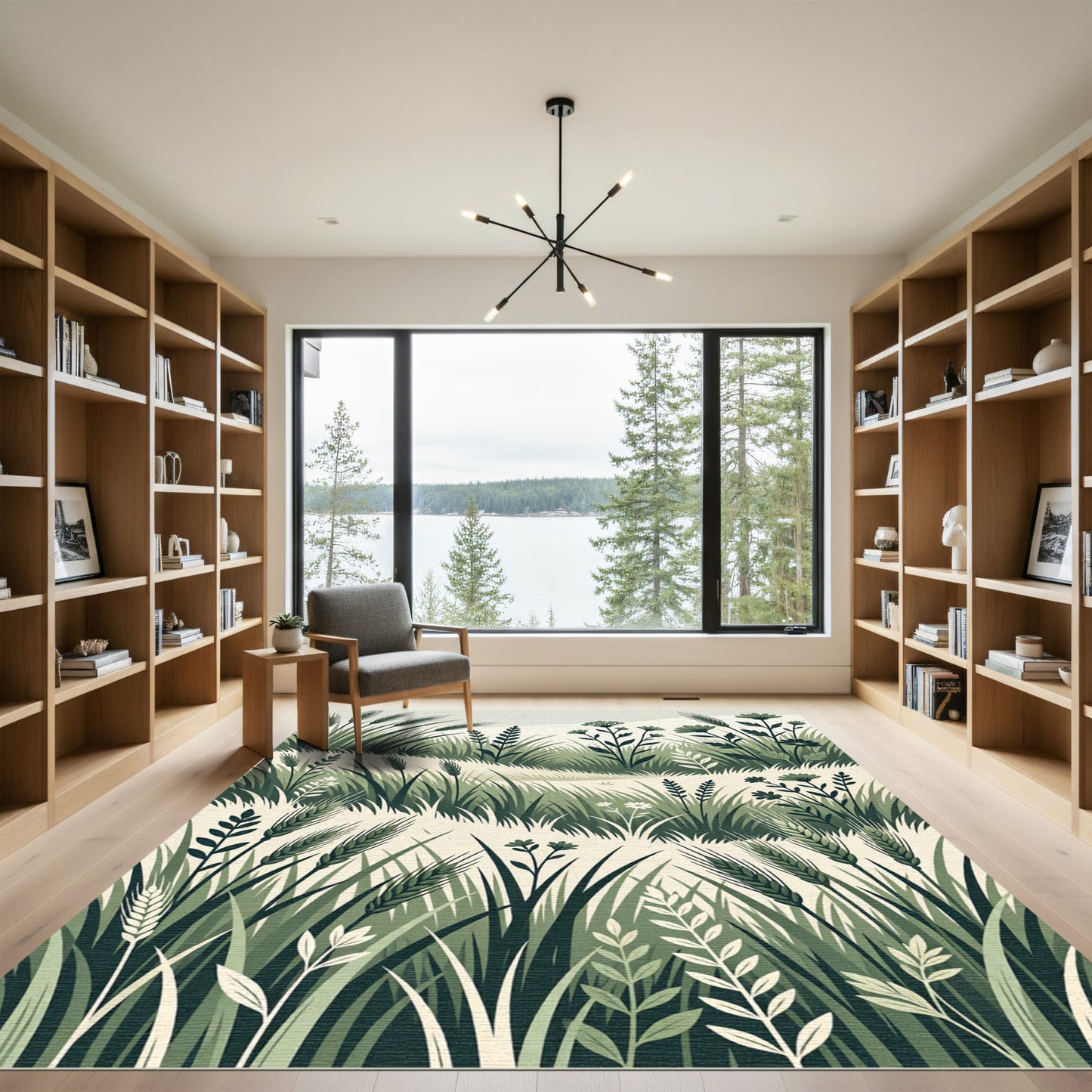 Earthy Green Wildflower Meadow Rug