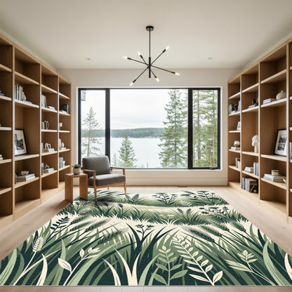 Earthy Green Wildflower Meadow Rug