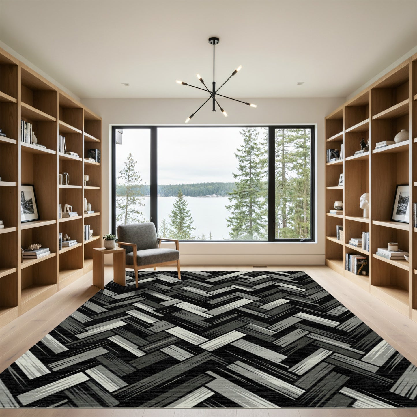 Monochromatic Textured Herringbone Arrangement Rug