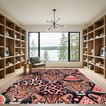 Leopard Face and Watermelon Slice Art Rug