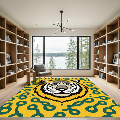 Bold Tiger Face Yellow Green Abstract Rug