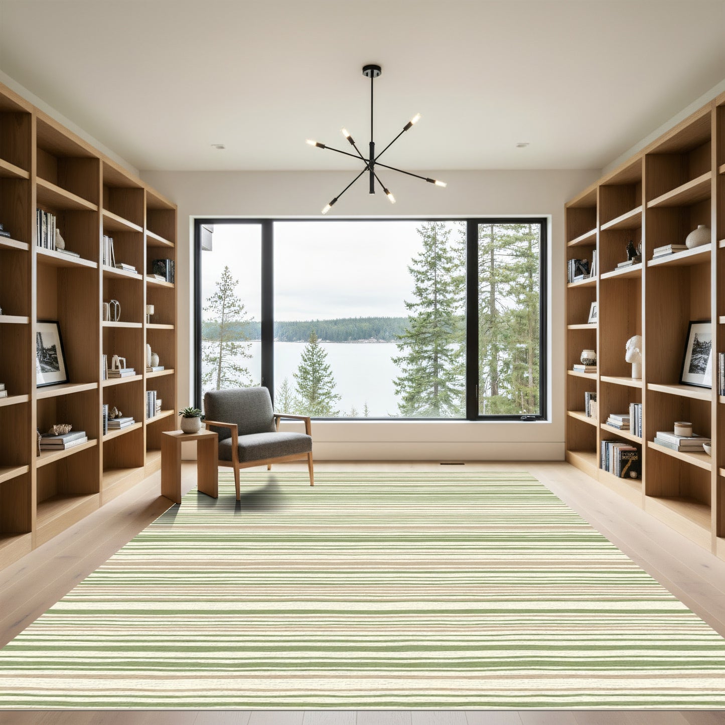 Earthy Green and Tan Stripe Rug